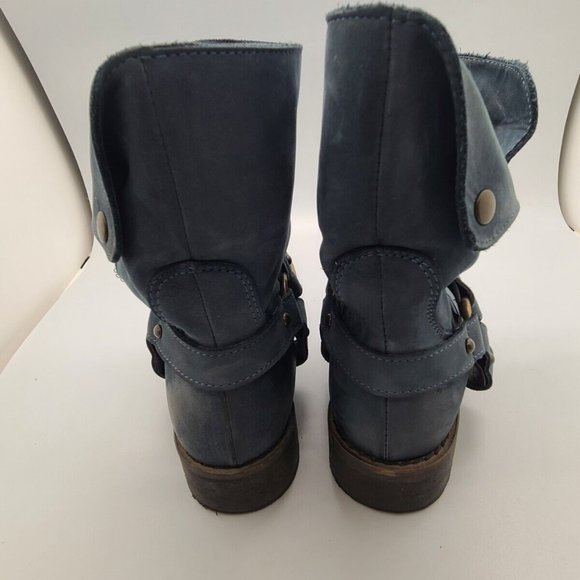 Sundance Blue Leather Harness Moto Boho Pull On Boots Sz 37/6,5 - Picture 9 of 11